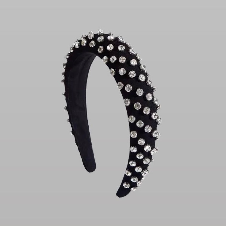 MADELINE DOTTED STRASS PUFFY HEADBAND - BLACK