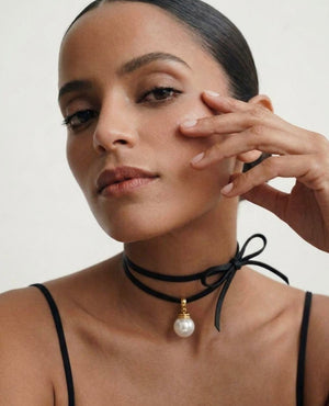 ELLIA PEARL DROP WRAP NECKLACE - SILVER
