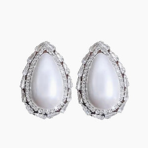 90s TEARDROP PEARL BUTTON ESTATE EARRING - GOLD