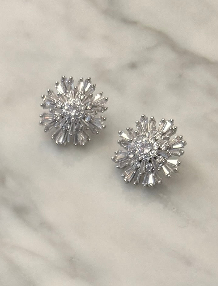 STARBURST BUTTON EARRINGS - RHODIUM DELICATES