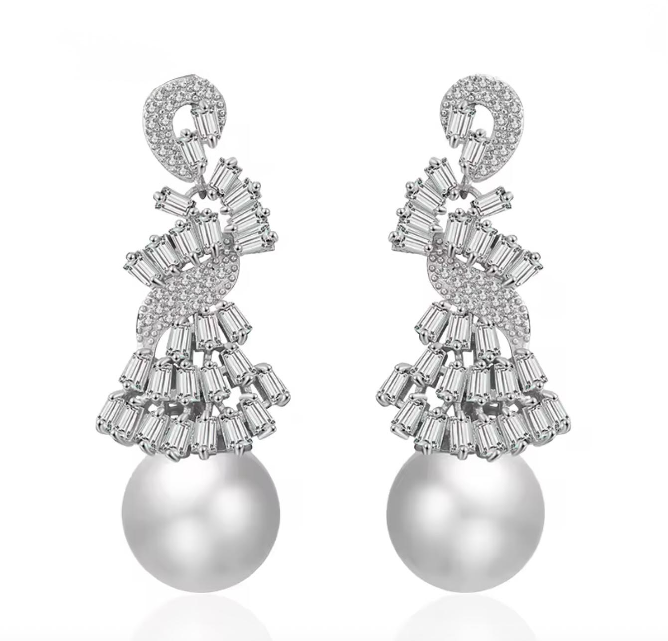 CONSTANCE SCULPTURAL BAGUETTE PEARL EARRINGS