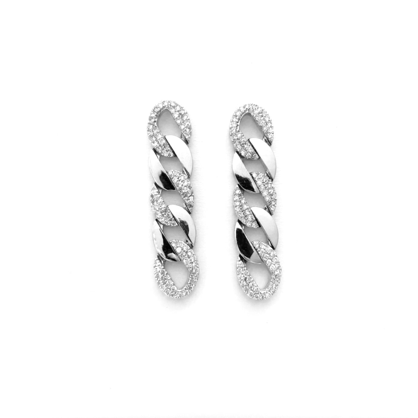WAVERLY ALTERNATING PAVÉ CHAIN EARRING - RHODIUM