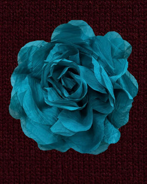 COLETTE PLISSÉ OVERSIZED ROSETTE BROOCH - TEAL