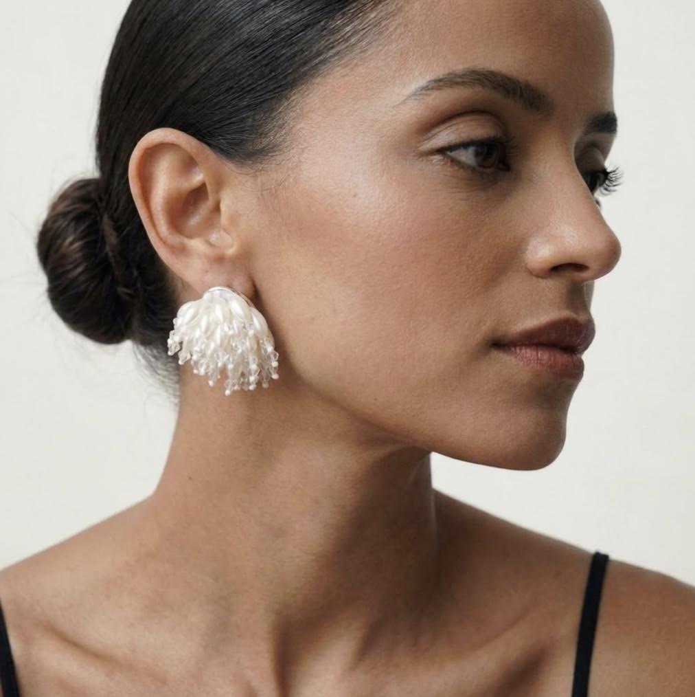 BURST HAND BEADED EARRING - PEARL