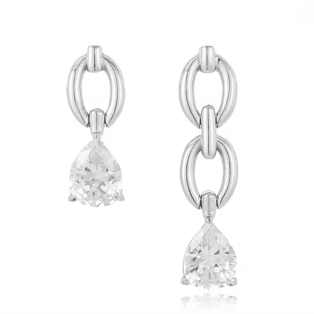 ASYMMETRIC CHAIN PEAR DROPS - SILVER