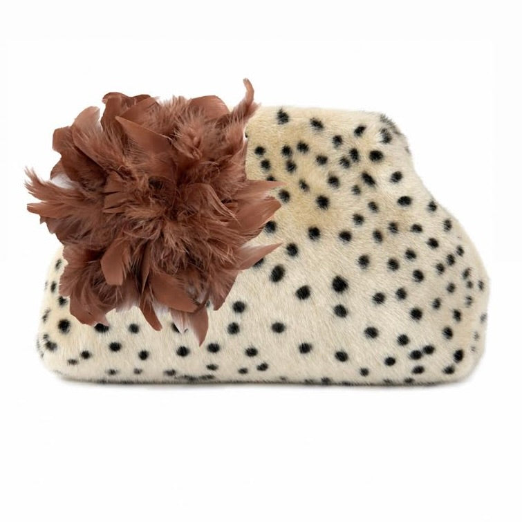DOTTIE FAUX SHEARLING CLUTCH W DETACHABLE BROOCH - CIDER