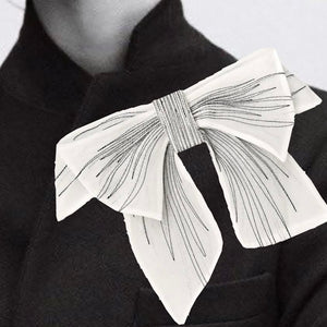 MARTINE CHIFFON OVERSIZED BOW BROOCH WITH TROMPE L'OEIL EMBROIDERY - IVORY