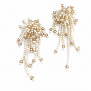 WEEPING WILLOW HAND BEADED EARRING - PEARL