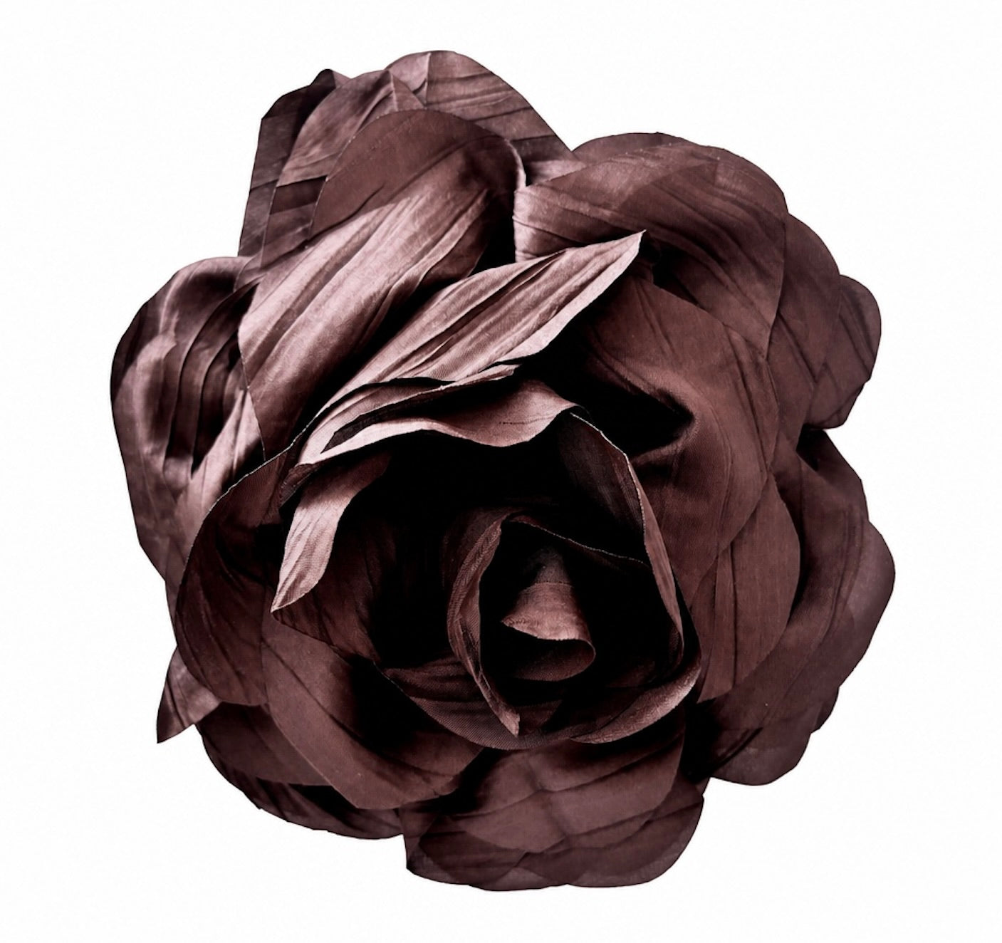 COLETTE PLISSÉ OVERSIZED ROSETTE BROOCH - COCOA