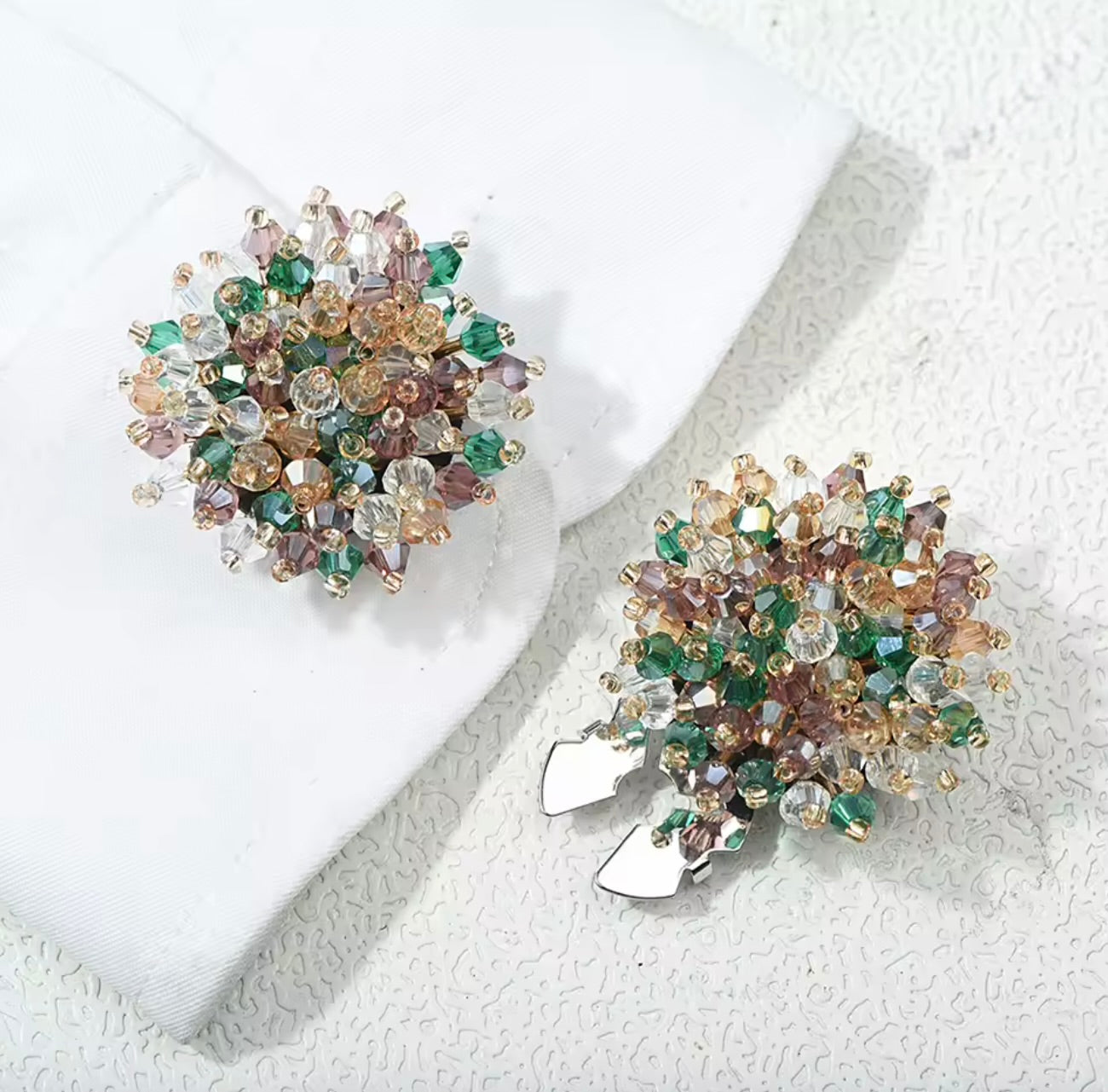 BURST BEADED BUTTON COVERS - EMERALD MIX