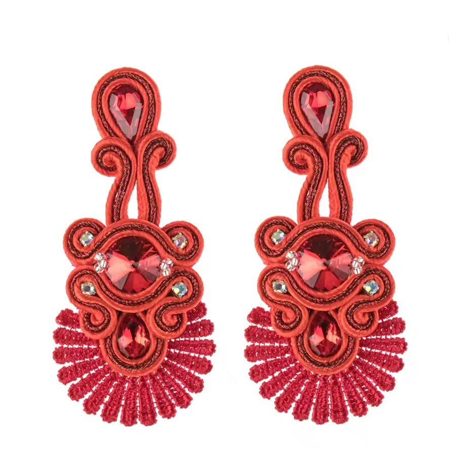 DANUBE FAN EARRINGS - SCARLET