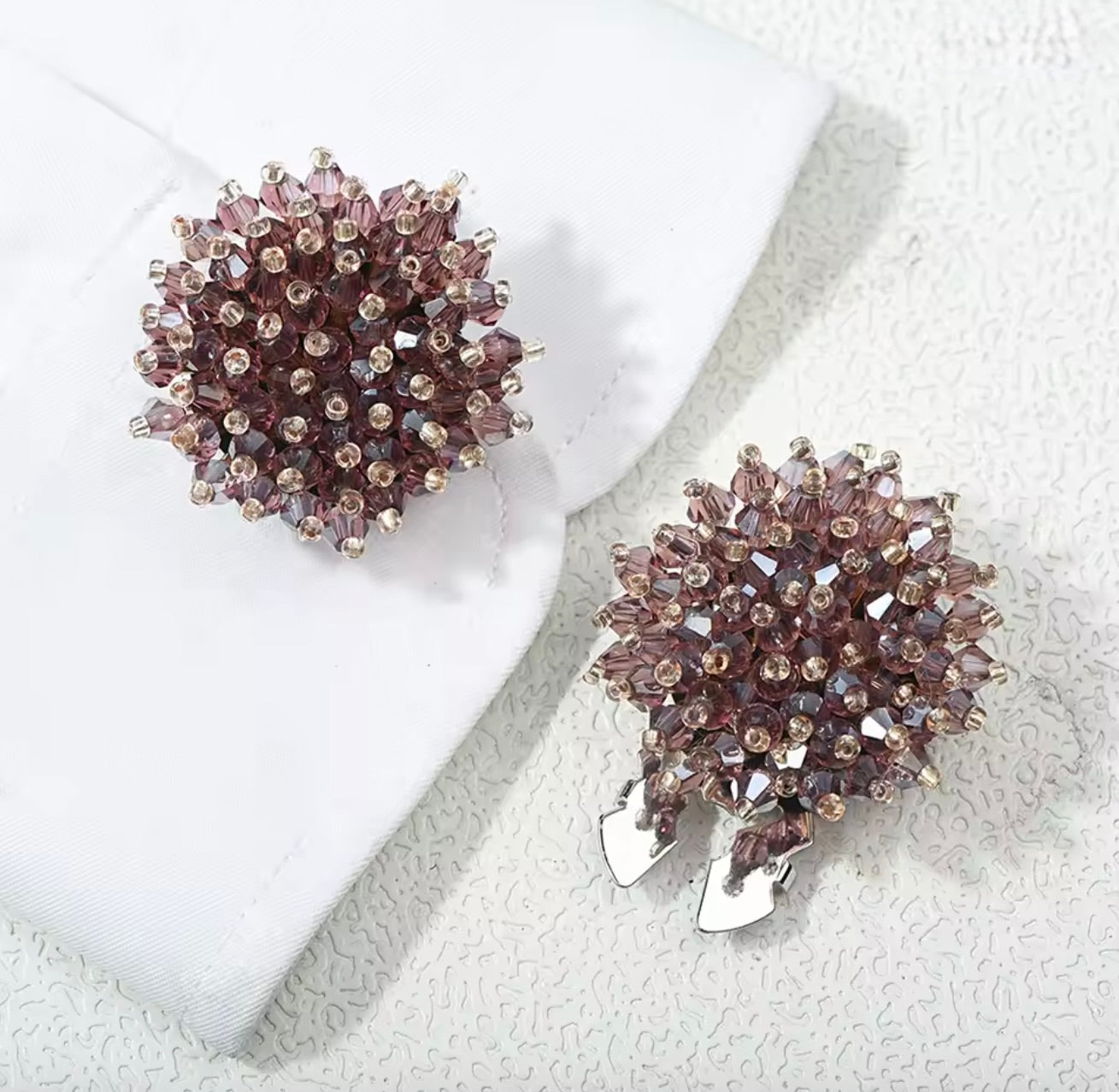 BURST BEADED BUTTON COVERS - DUSTY ROSE