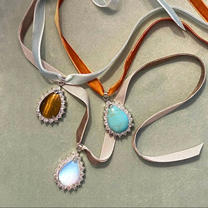 PORTRAIT PEAR STONE PENDANT - TURQUOISE/PENNY VELVET