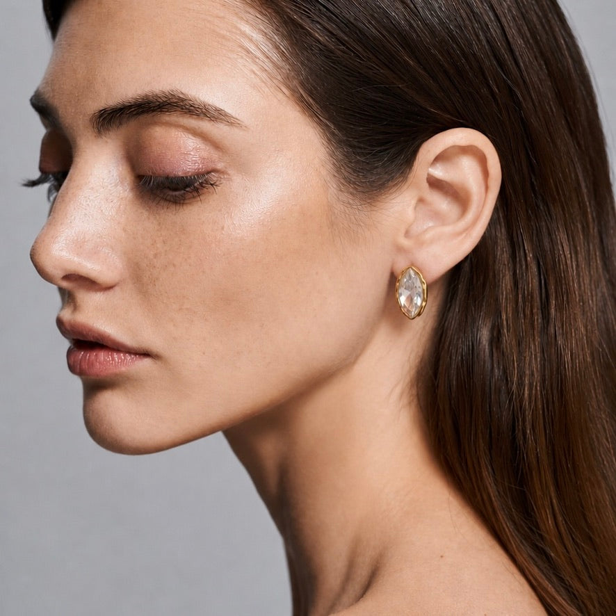 FALLON Jewelry - hammered marquis stud gold