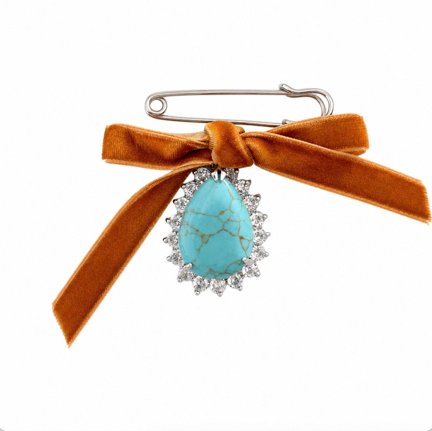 PORTRAIT BOW KILT PIN - TURQUISE/COPPER PENNY VELVET