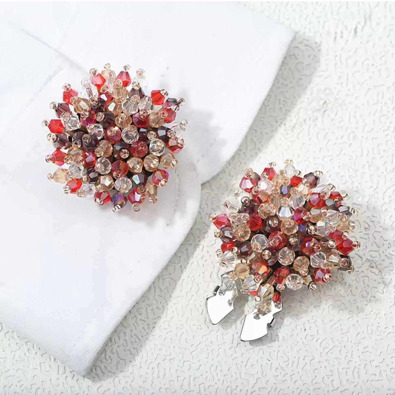 BURST BEADED BUTTON COVERS - SCARLET MIX