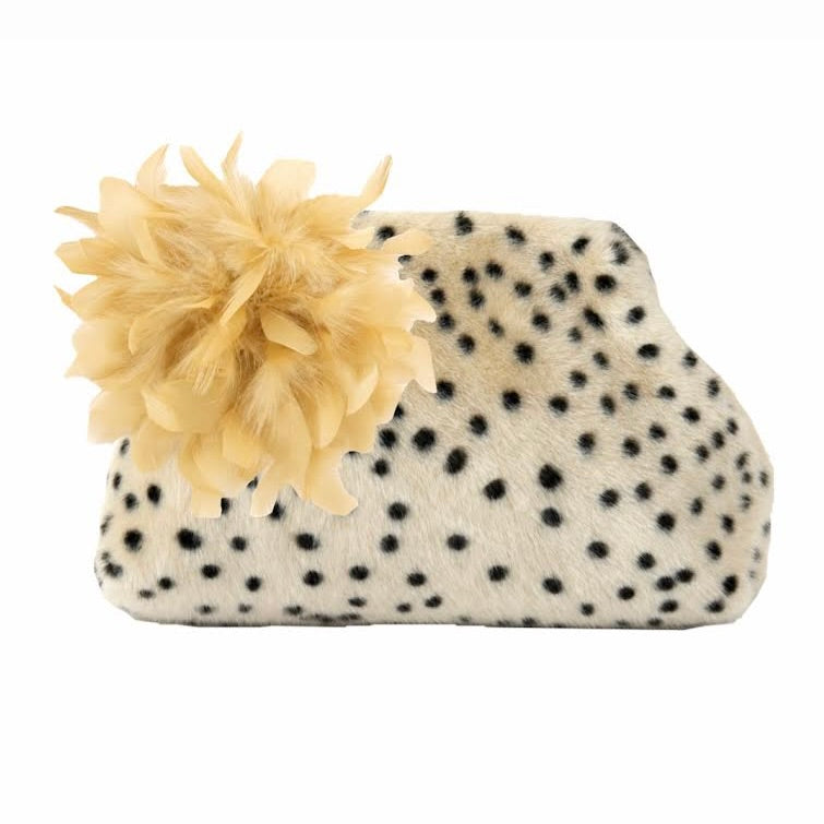 DOTTIE FAUX SHEARLING CLUTCH W DETACHABLE BROOCH - SPICED