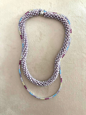 ROCK CANDY HAND BEADED COLLAR NECKLACE - AMETHYST
