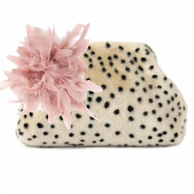 DOTTIE FAUX SHEARLING CLUTCH W DETACHABLE BROOCH - DUSTY ROSE