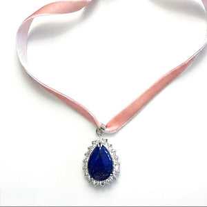 PORTRAIT PEAR STONE PENDANT - LAPIS/PETAL VELVET
