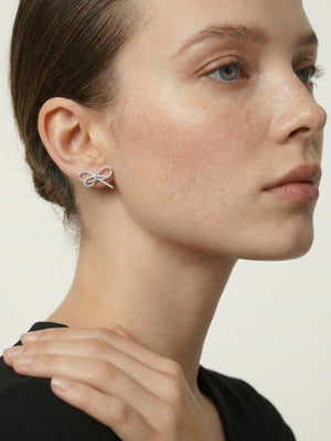 WIRE WRAPPED PAVÉ BOW EARRING - RHODIUM