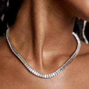 BAGUETTE COLLAR NECKLACE - RHODIUM