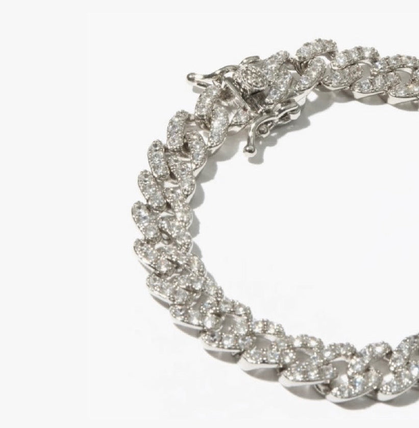 RUTH PAVE CURB SWAG BRACELET - SILVER