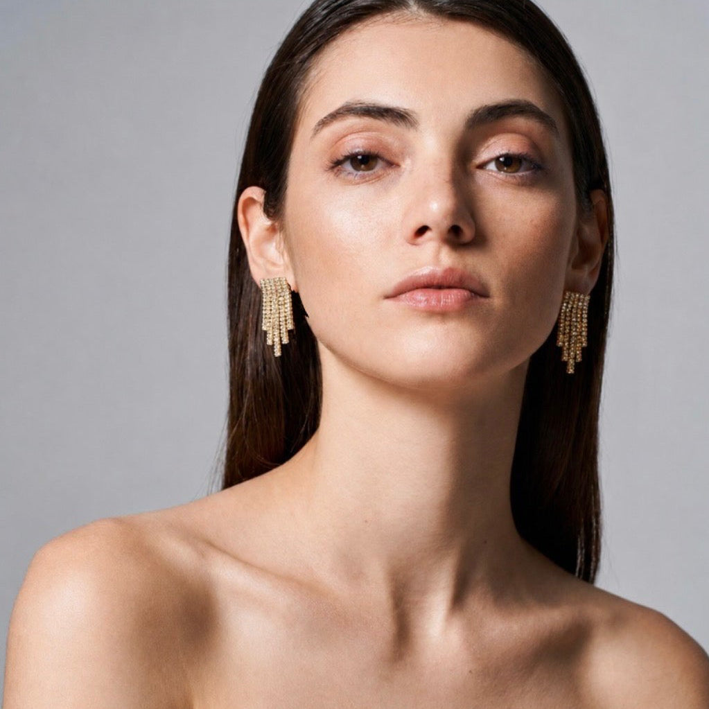 DANCING BAGUETTES FRINGE EARRING - GOLD