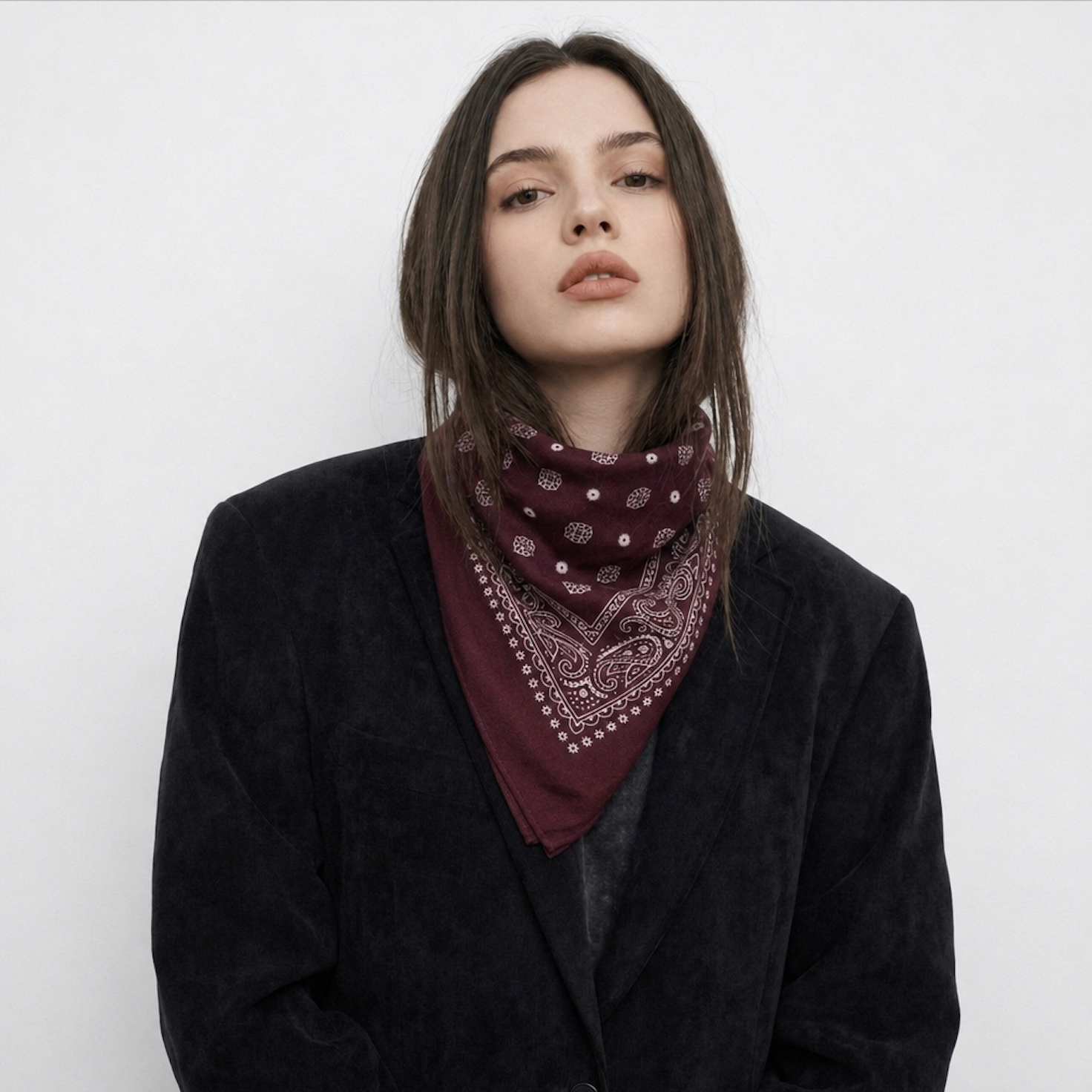 CAVERN COMBED COTTON SCARF BANDANA - BORDEAUX
