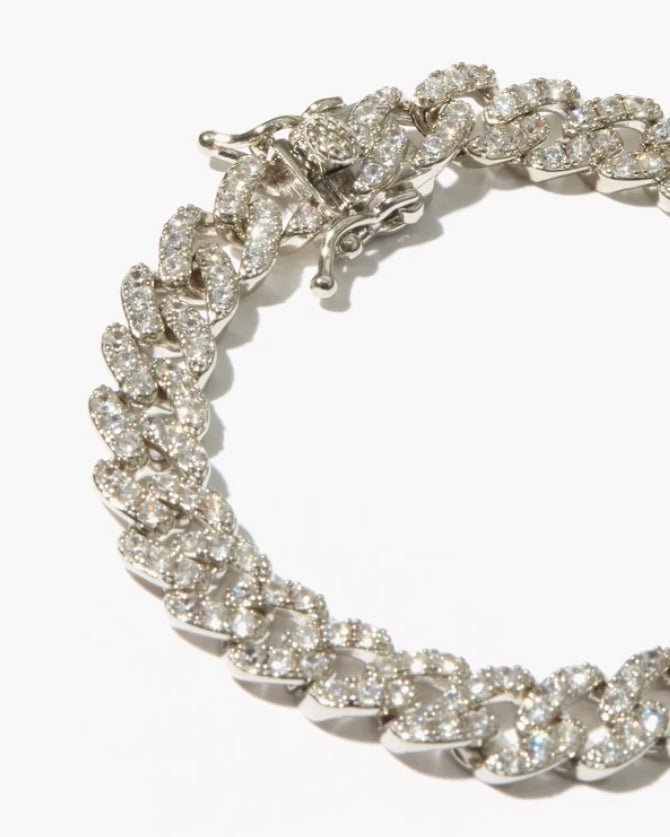 RUTH PAVE CURB SWAG BRACELET - SILVER