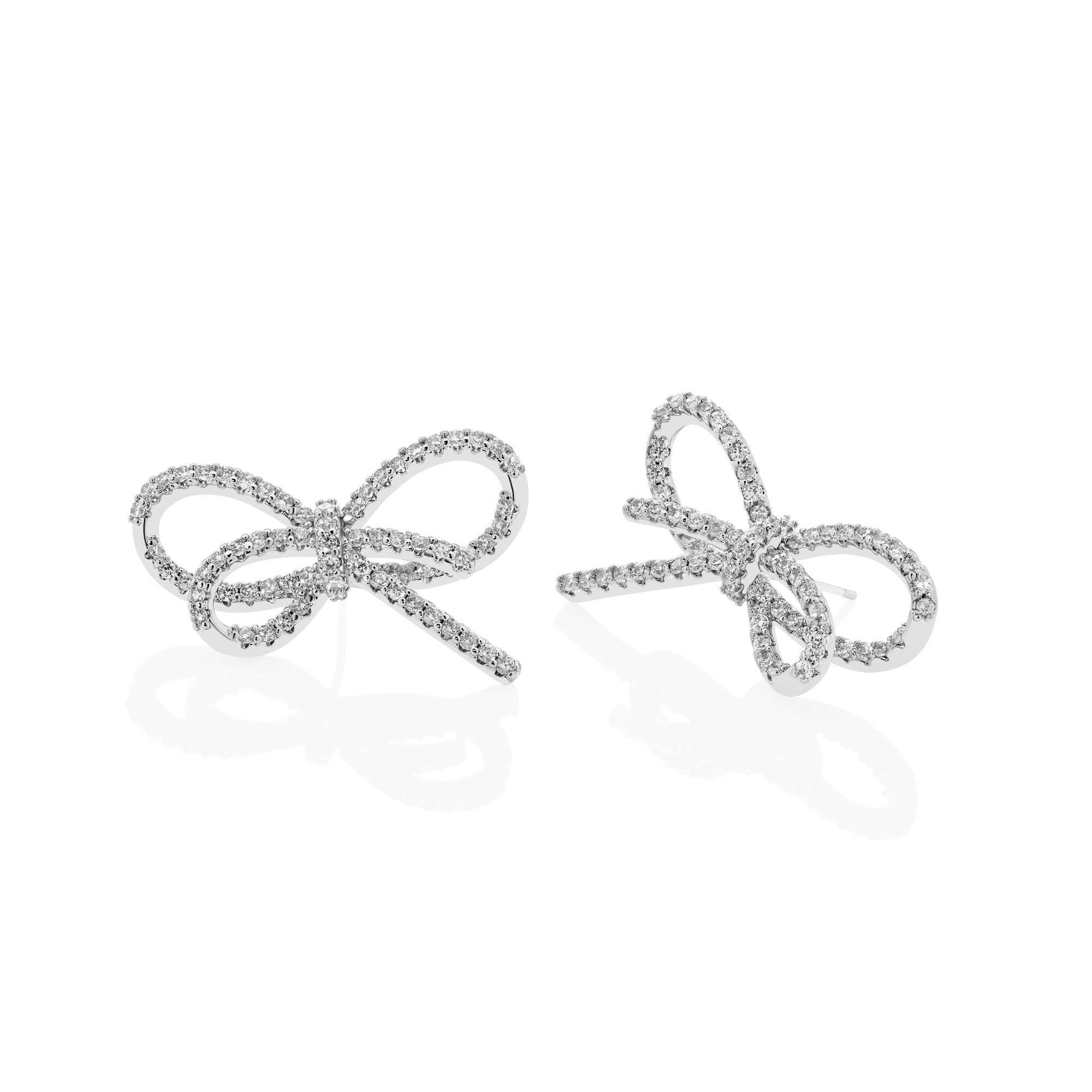 WIRE WRAPPED PAVÉ BOW EARRING - RHODIUM