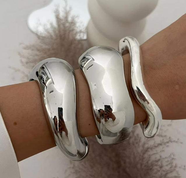 WARPED BANGLE SET - RHODIUM SET 3