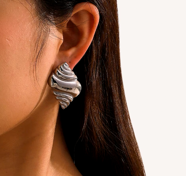 SHELL BUTTON EARRINGS - RHODIUM