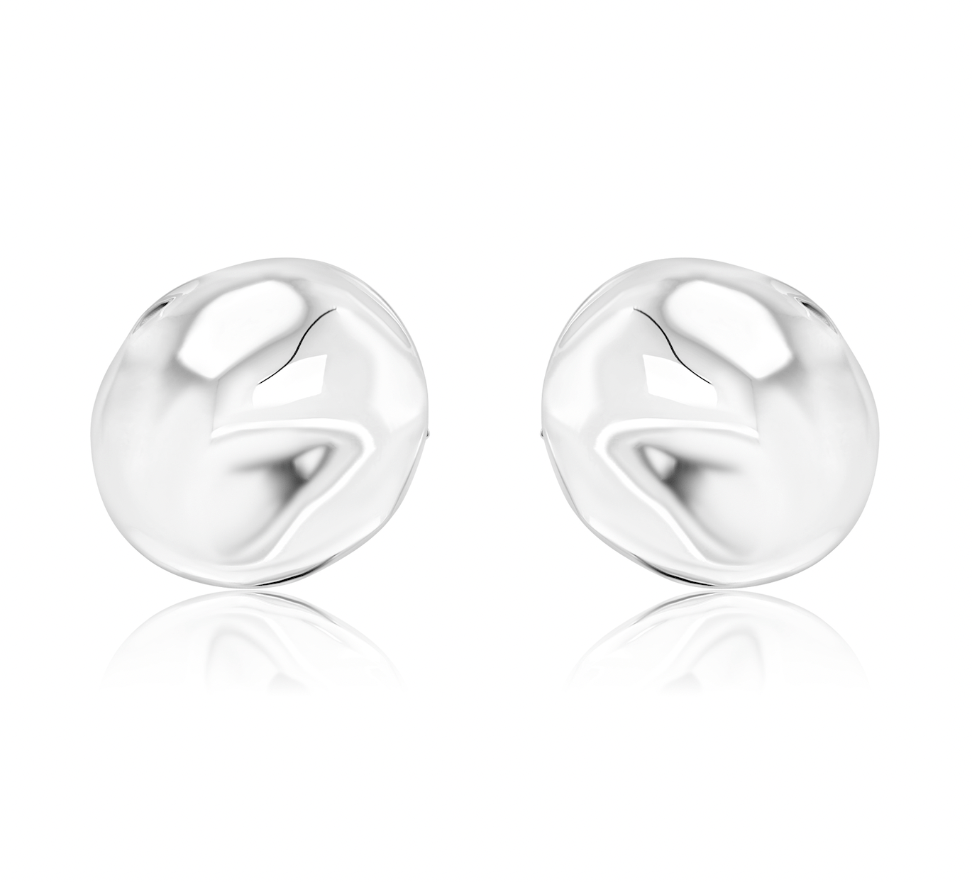 WARPED DISC BUTTON EARRING - RHODIUM