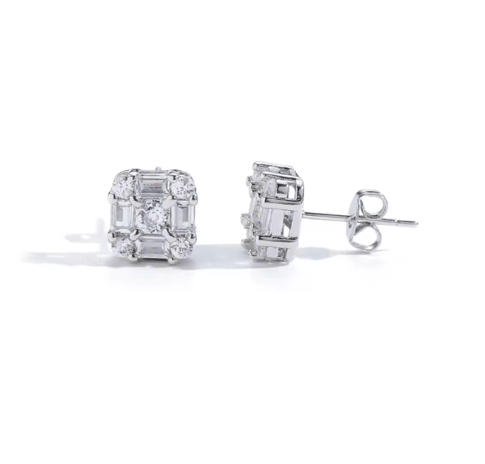 MINI GRID CLUSTER STUDS - rhodium