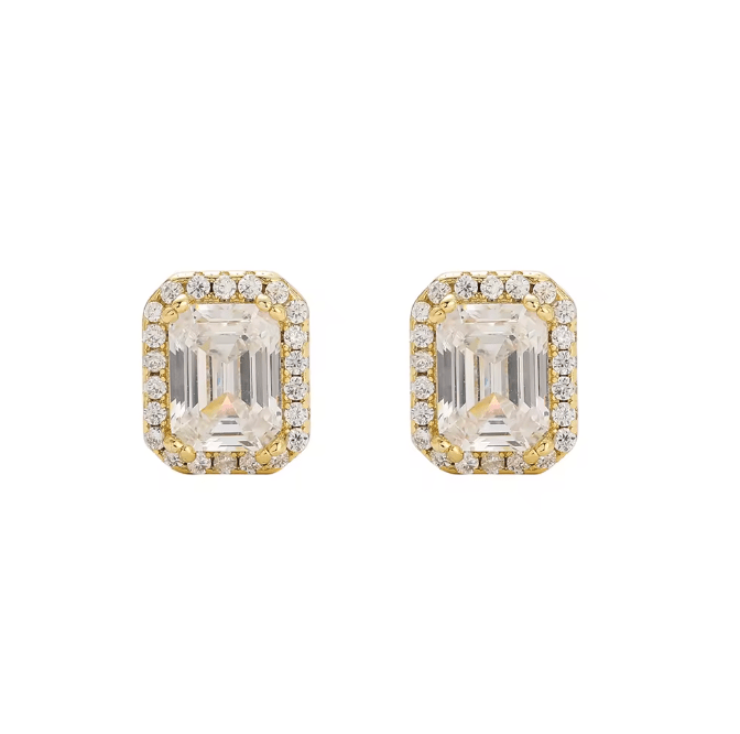 MINI EMERALD CUT STUD EARRINGS - rhodium