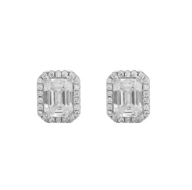 MINI EMERALD CUT STUD EARRINGS - rhodium