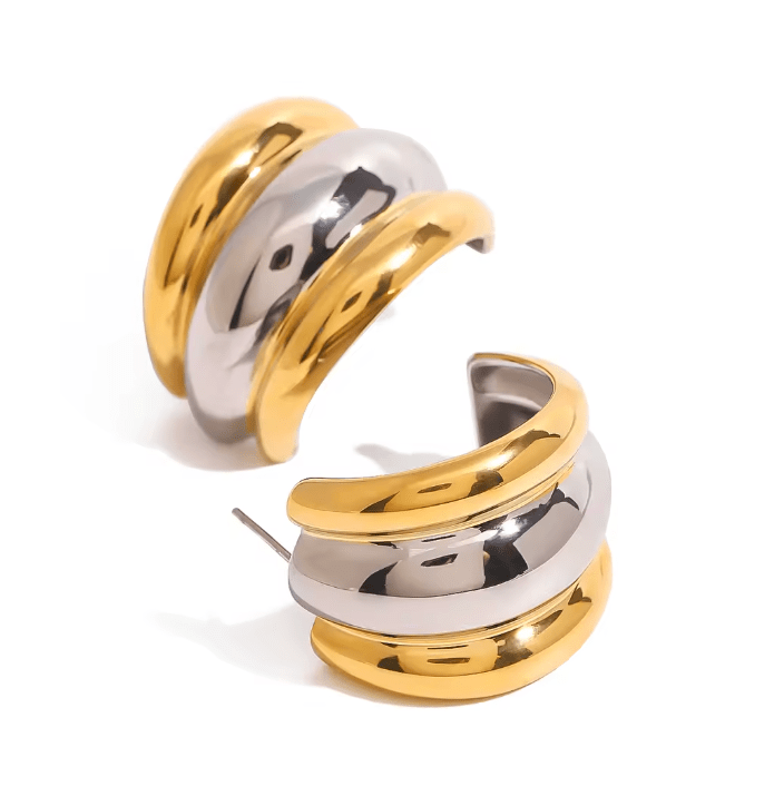 CAMILLA RIBBED HOOPS - two tone 50