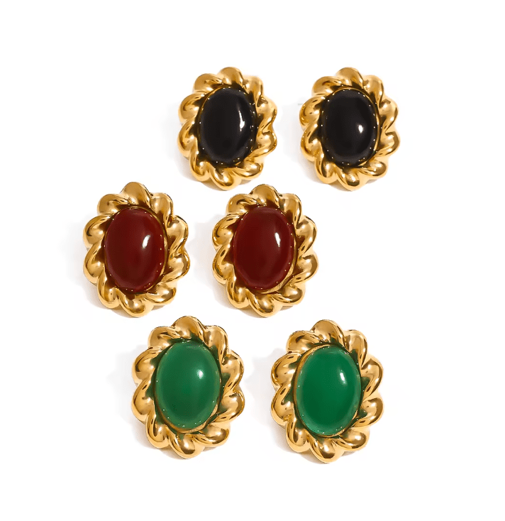 90s STONE BUTTON ROPE EARRINGS - 3 COLORS