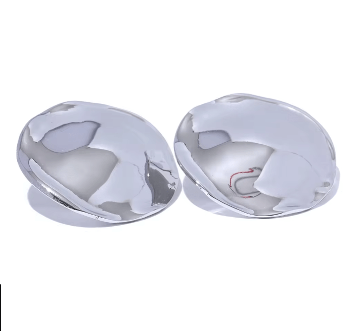 WARPED DISC BUTTON EARRING - RHODIUM