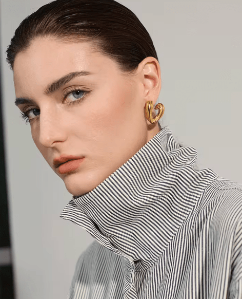 RIBBED V HOOPS - GOLD