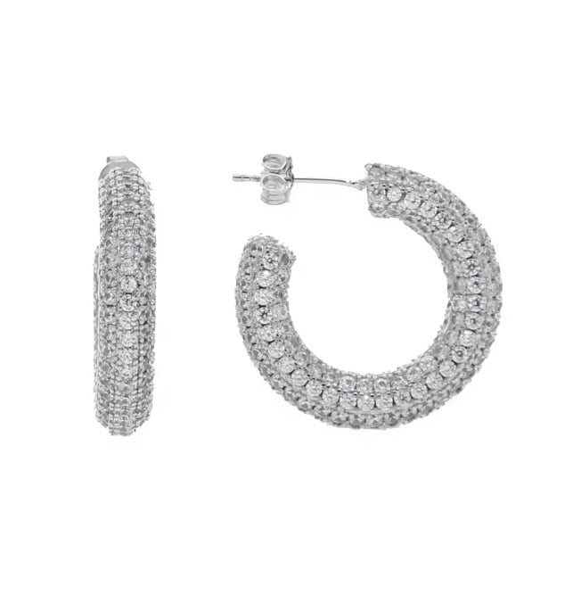 360 PAVÉ HOOP EARRINGS - RHODIUM