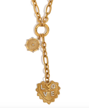 DOUBLE MEDALLION HEART NECKLACE - GOLD