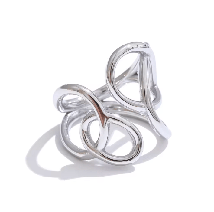 SCULPTURAL OPEN RING - RHODIUM