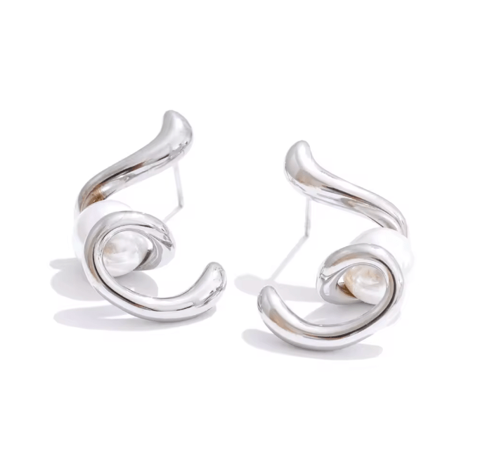 WINDING PEARL EARRING - RHODIUM