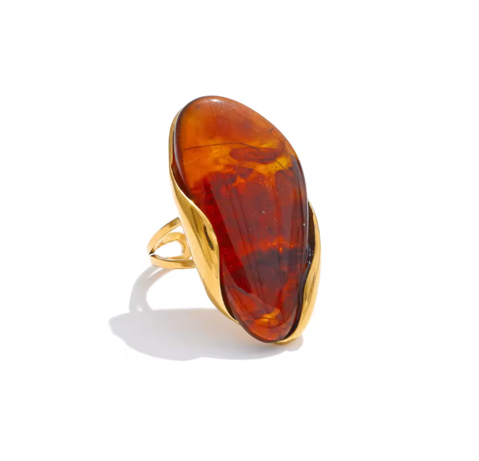 PALM BEACH RESIN PEBBLE RING - AMBER