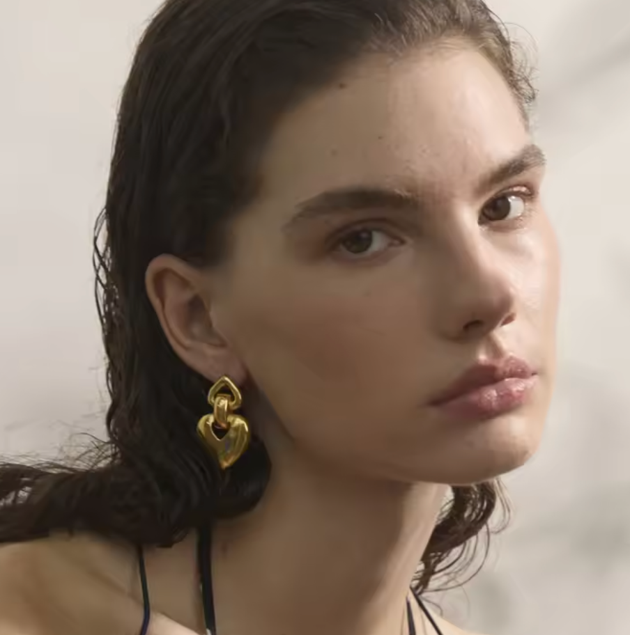 SUPERMODEL DOUBLE HEART EARRING GOLD
