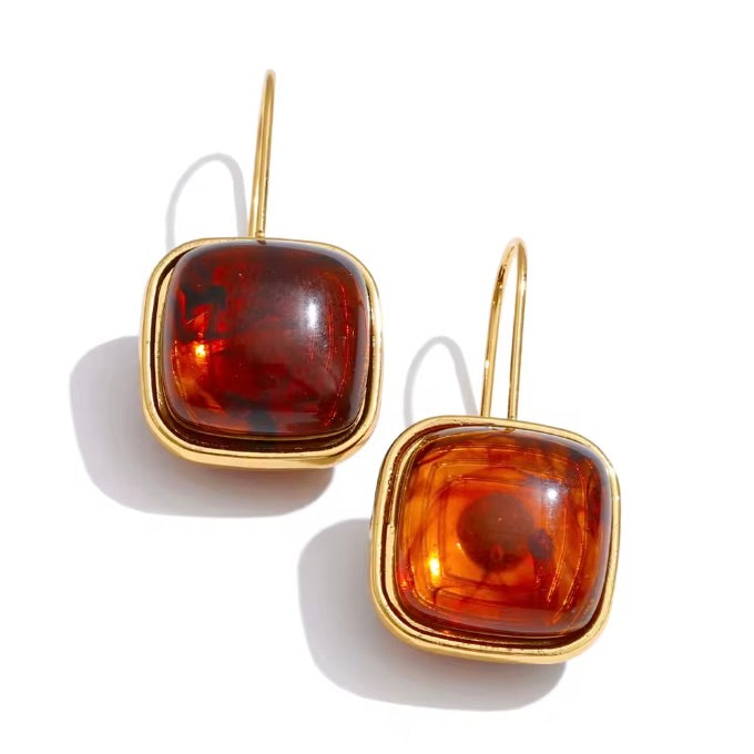 PALM BEACH RESIN DROP EARRING -AMBER