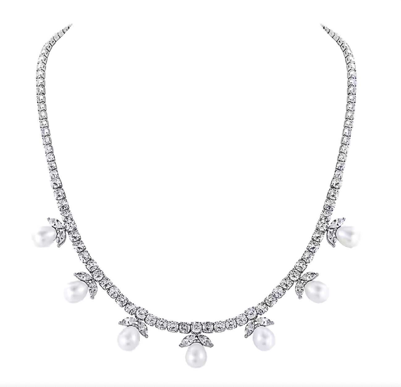 DOTTED PEARL TENNIS COLLAR - RHODIUM
