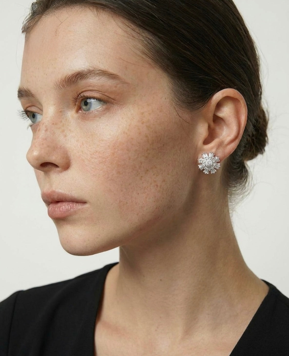 STARBURST BUTTON EARRINGS - RHODIUM DELICATES